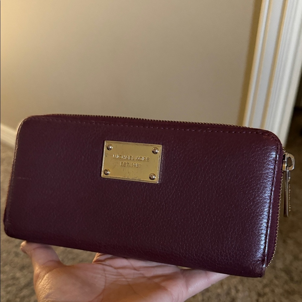 Michael Kors Maroon Leather Wallet with Gold Accents ~ MK - Picture 15 of 15